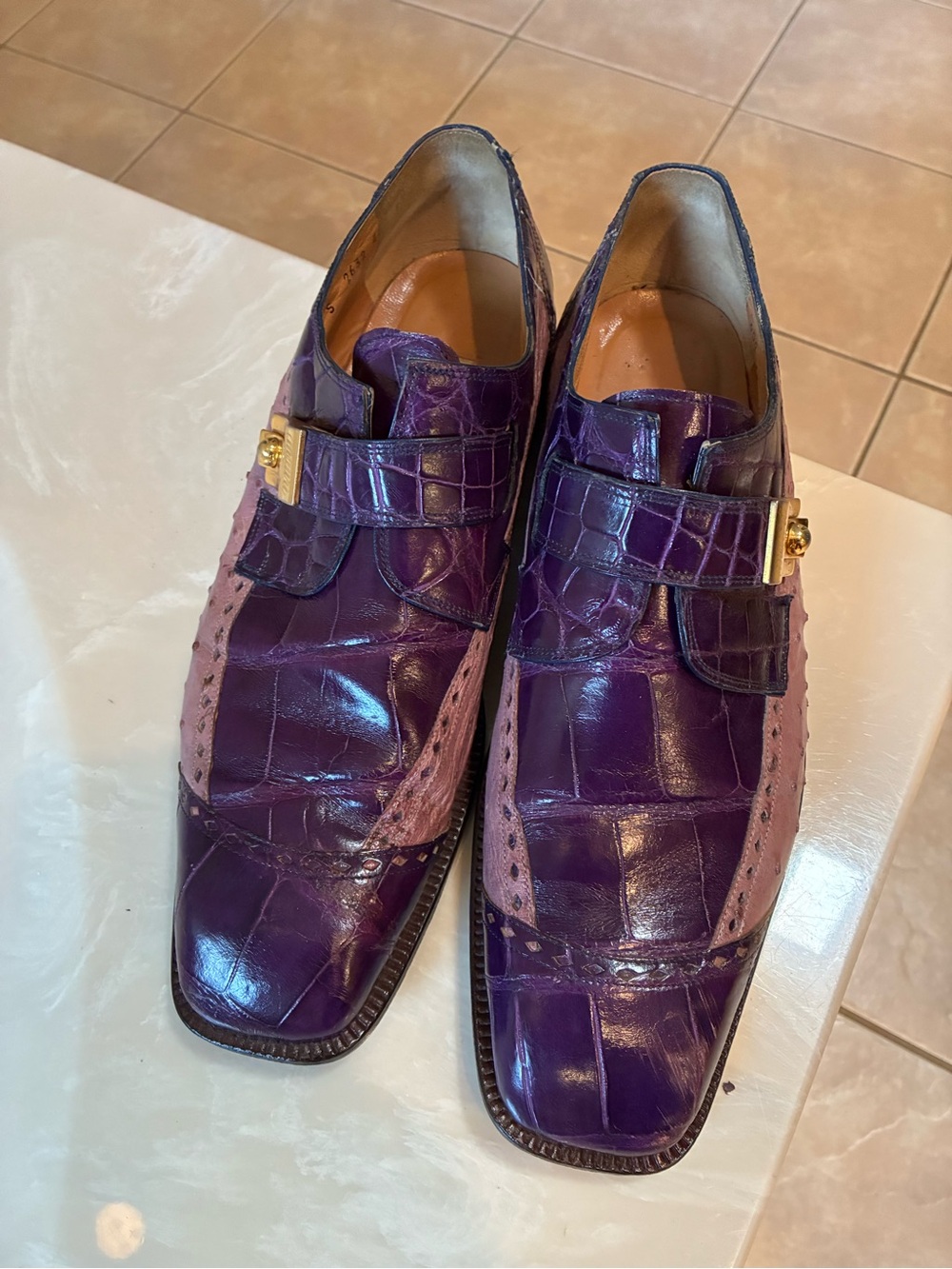 Mauri gator and ostrich shoes. Purple and lavender.